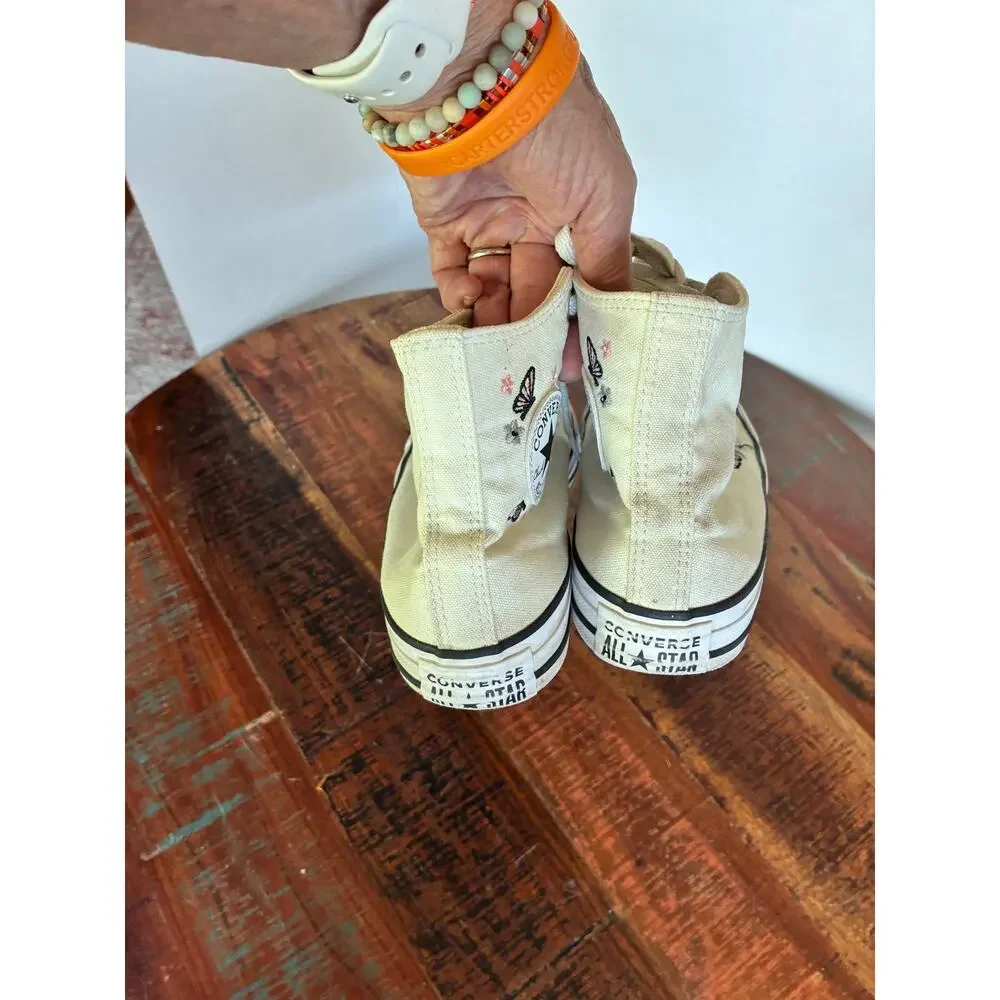 Chuck Taylor All Star Hi Top Sneakers Off White Pink Black Butterflies Flowers 4